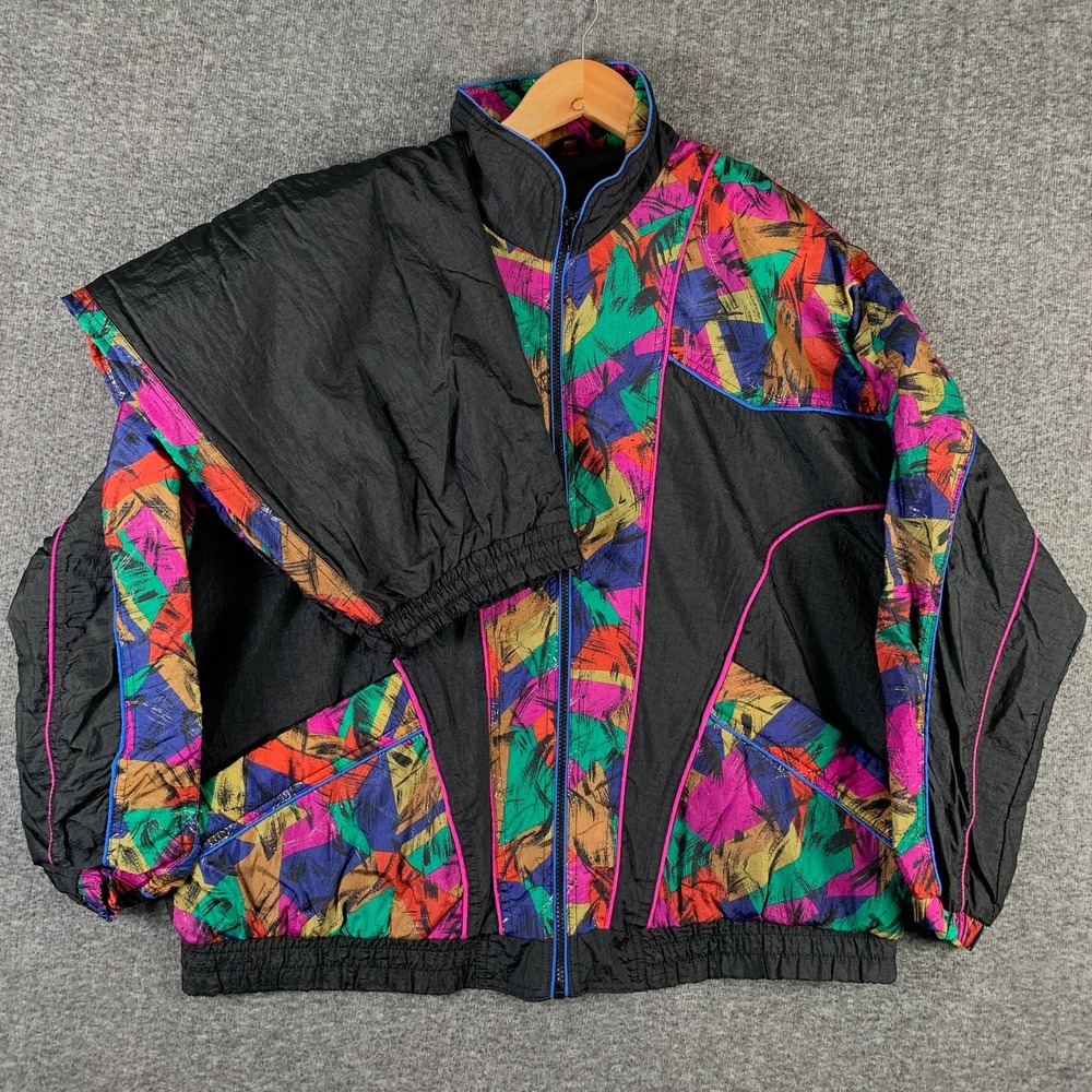 Vintage 90s Tracksuit 2 Piece Windbreaker Retro Colorblock Neon Oversized